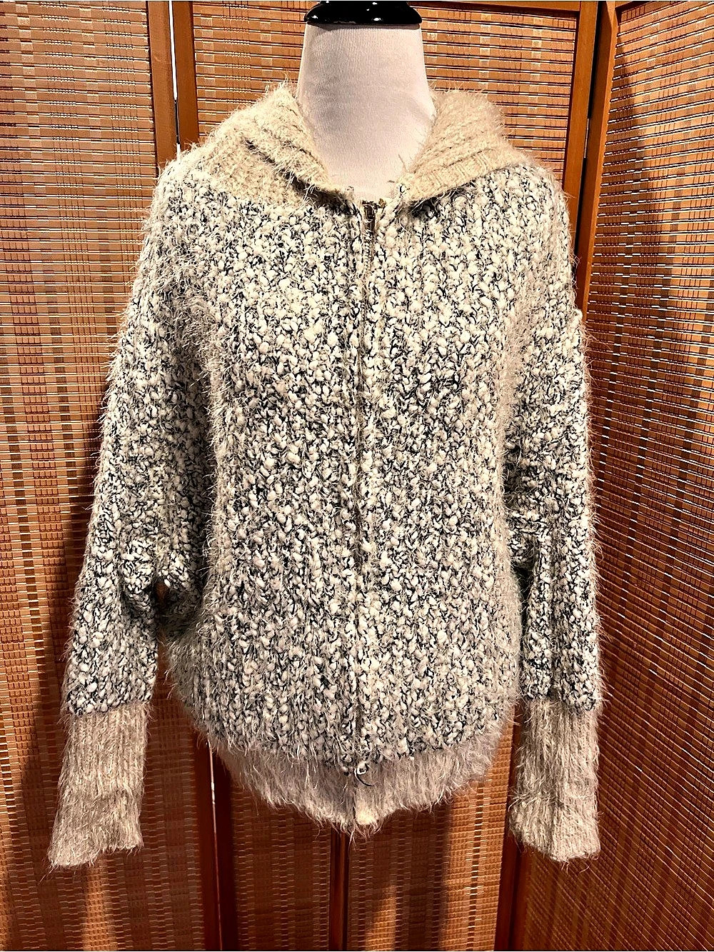 Paper Crane Marled Knit Zip-Up Hoodie Jacket Large